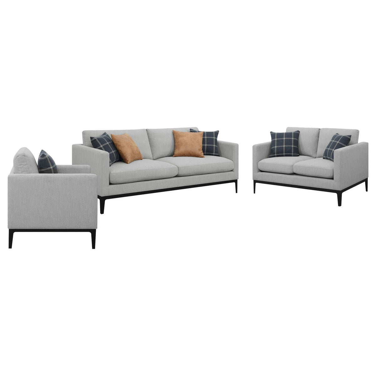 Unique Piece Furniture - Apperson 3-piece Upholstered Track Arm Sofa Set Light Grey