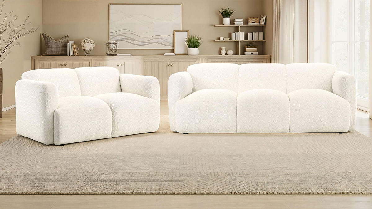 Unique Piece Furniture - Dorset 2-piece Upholstered Round Track Arm Sofa Set White
