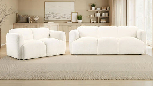 Unique Piece Furniture - Dorset 2-piece Upholstered Round Track Arm Sofa Set White