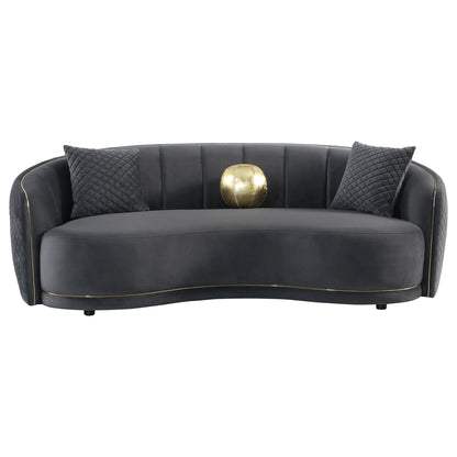 Unique Piece Furniture Brookside Velvet Upholstered Curved Sofa Dark Grey