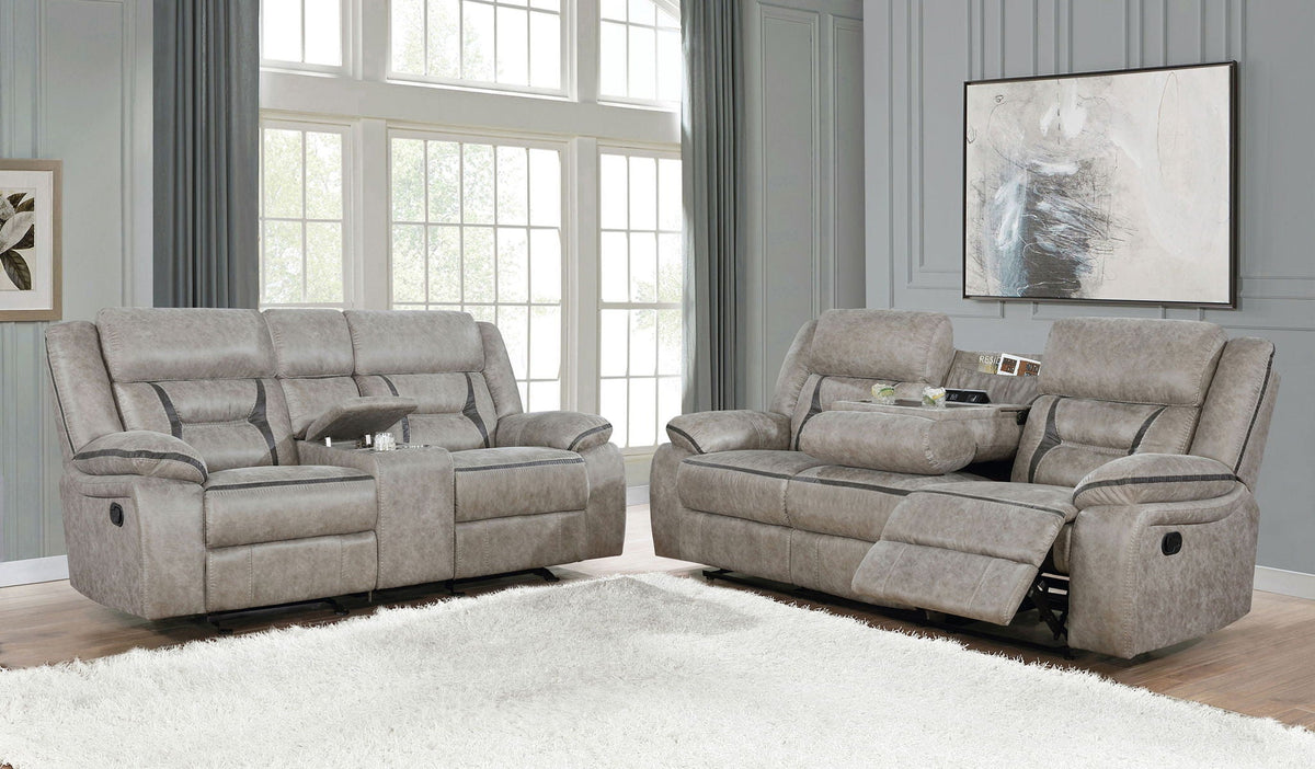 Unique Piece Furniture - Greer 2-piece Upholstered Reclining Sofa Set Taupe