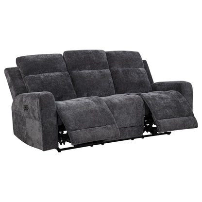 Unique Piece Furniture - Kennett Chenille Upholstered Power Reclining Sofa Dark Grey