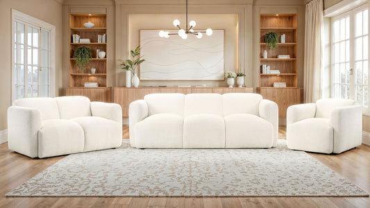 Unique Piece Furniture - Dorset 3-piece Upholstered Round Track Arm Sofa Set White