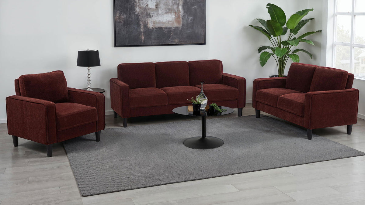 Unique Piece Furniture - Ruth 3-piece Fabric Upholstered Track Arm Sofa Rust Red