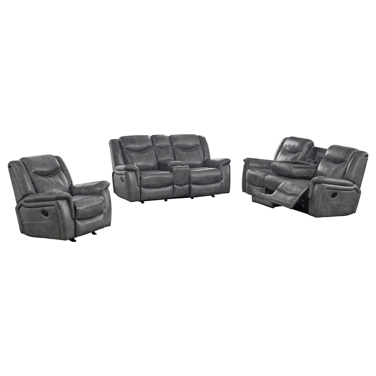 Unique Piece Furniture Conrad 3-piece Upholstered Padded Arm Motion Sofa Set Grey