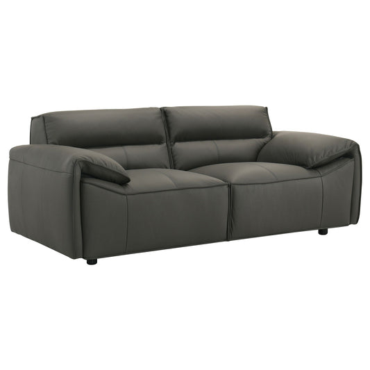 Unique Piece Furniture Buxton Top Grain Leather Upholstered Loveseat Graphite
