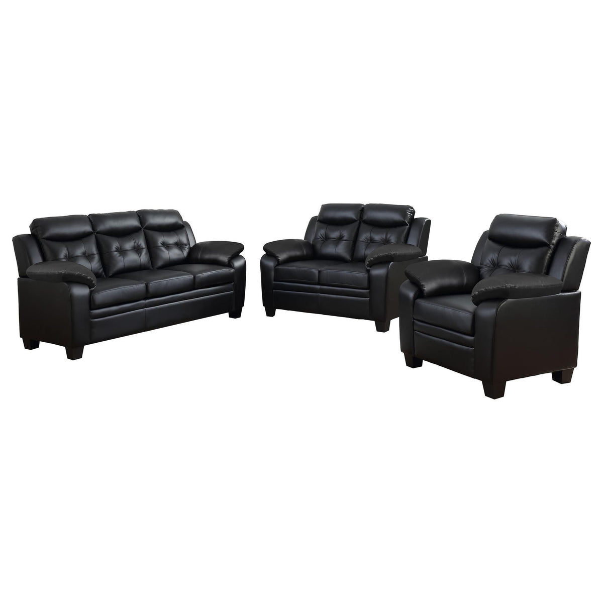Unique Piece Furniture - Finley 3-piece Upholstered Padded Arm Tufted Sofa Set Black