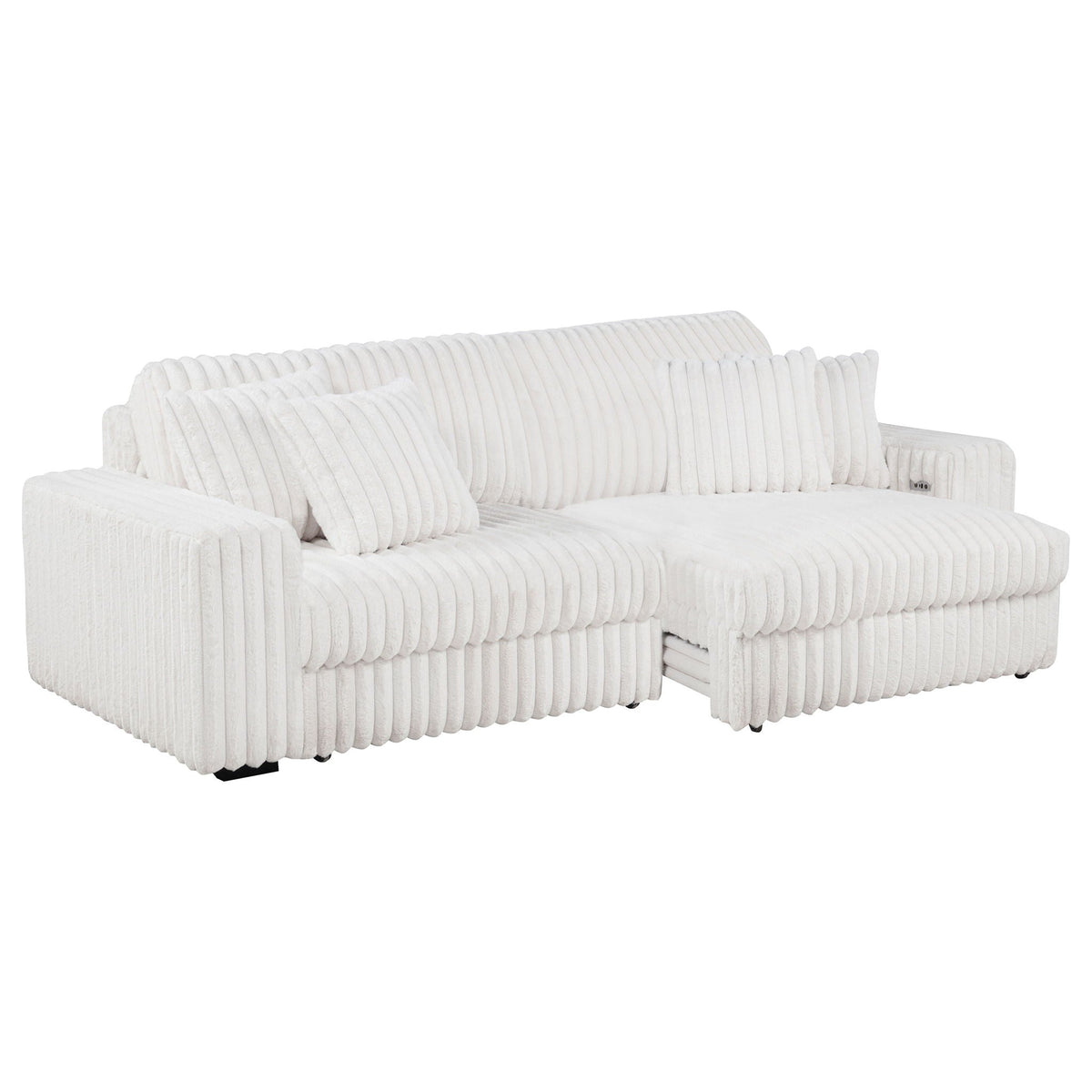 Unique Piece Furniture - Jacana Corduroy Upholstered Dual Power Chaise Sofa Ivory