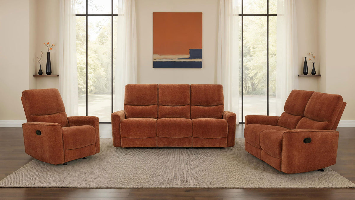 Unique Piece Furniture Navarro 3-piece Upholstered Reclining Sofa Set Orange