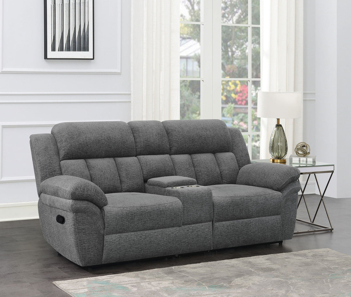 Unique Piece Furniture Bahrain Upholstered Motion Loveseat Charcoal