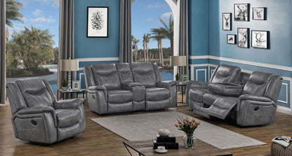 Unique Piece Furniture Conrad 3-piece Upholstered Padded Arm Motion Sofa Set Grey