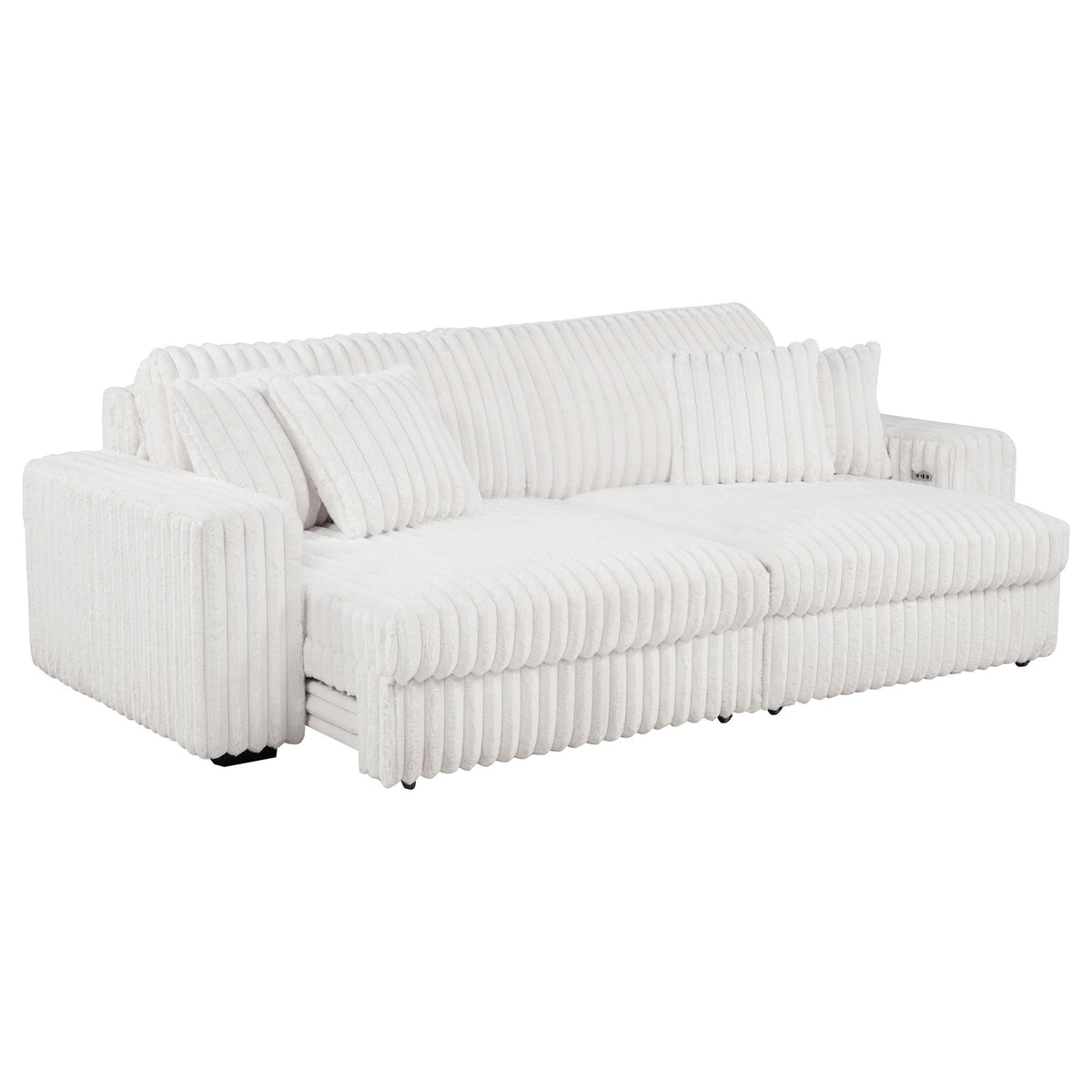 Unique Piece Furniture - Jacana Corduroy Upholstered Dual Power Chaise Sofa Ivory