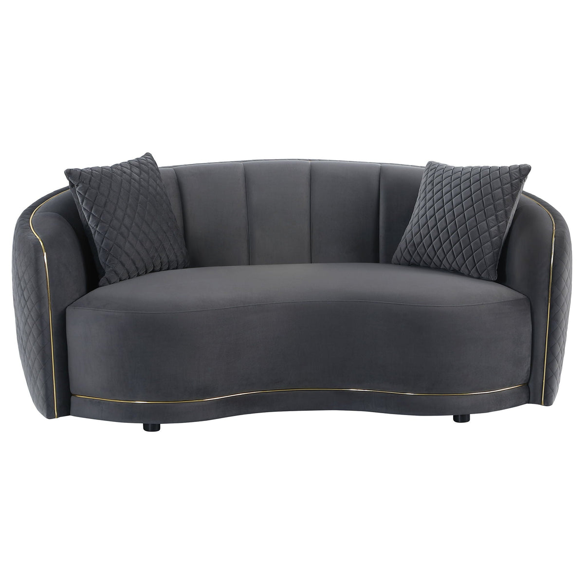 Unique Piece Furniture - Brookside Velvet Upholstered Curved Loveseat Dark Grey
