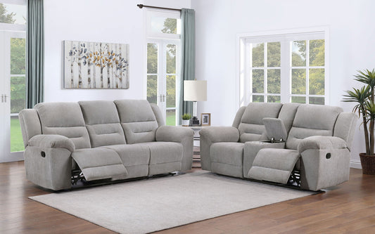 Unique Piece Furniture - Gilson 2-piece Chenille Upholstered Reclining Sofa Set Grey