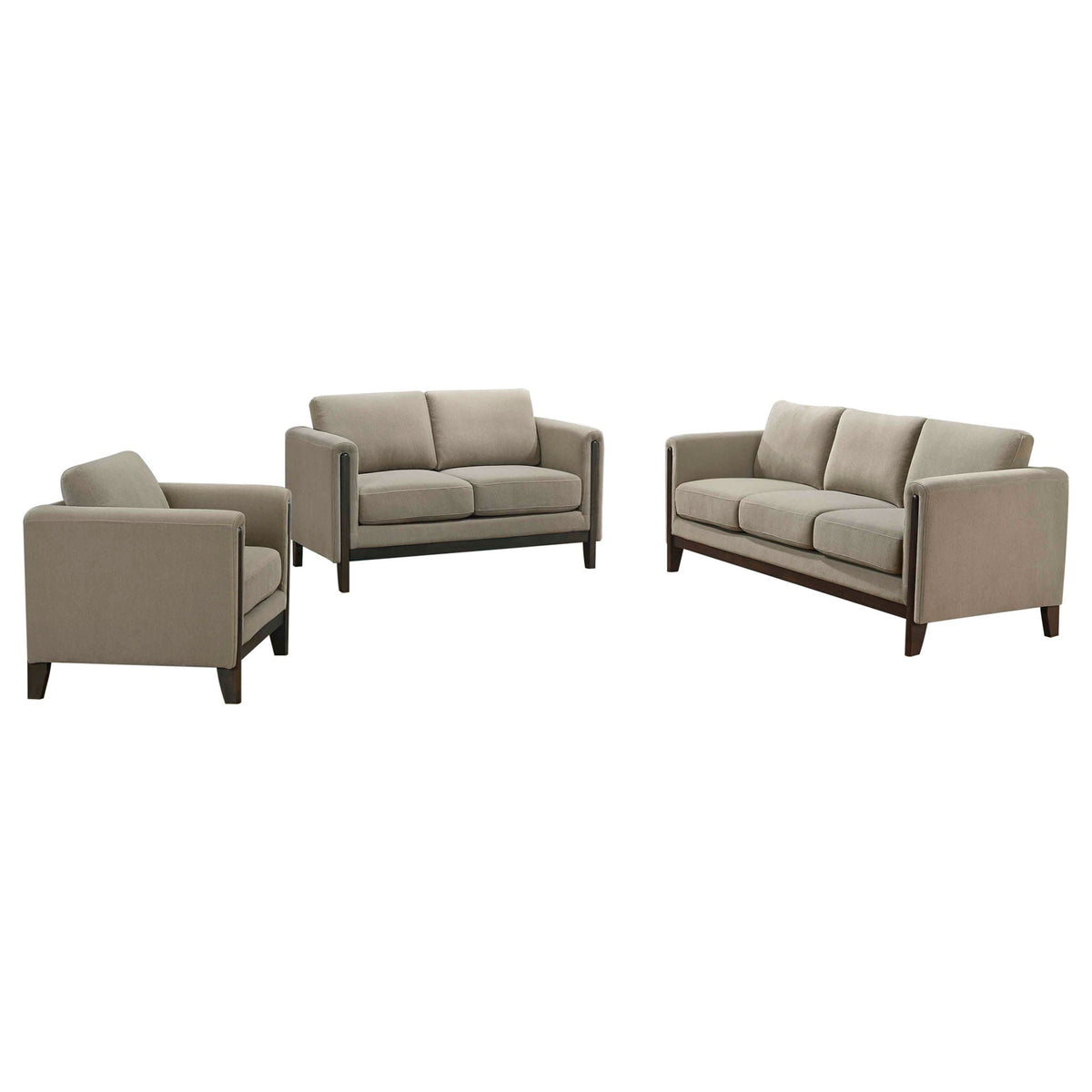 Unique Piece Furniture - Islington 3-piece Upholstered Panel Arm Sofa Set Taupe