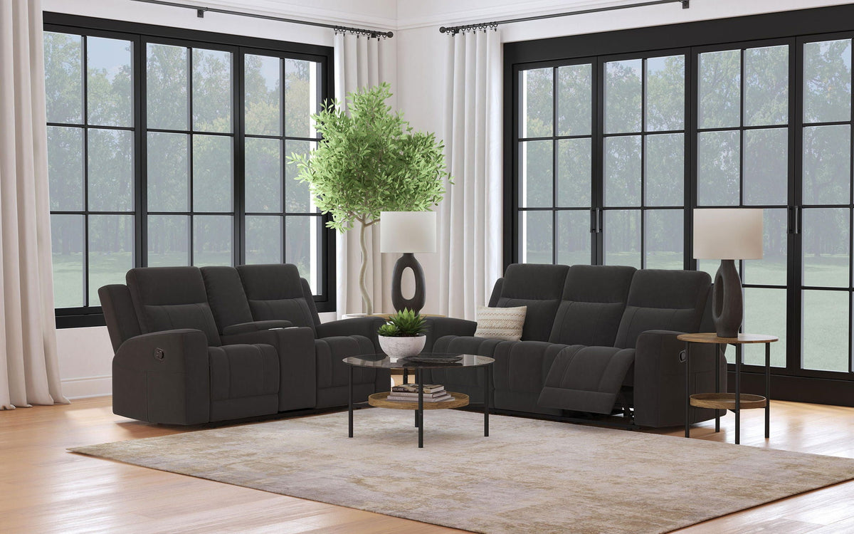 Unique Piece Furniture - Brentwood 2-piece Upholstered Reclining Sofa Set Charcoal