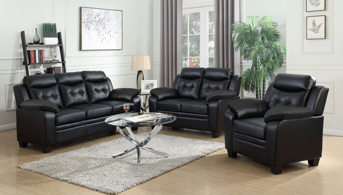 Unique Piece Furniture - Finley 3-piece Upholstered Padded Arm Tufted Sofa Set Black